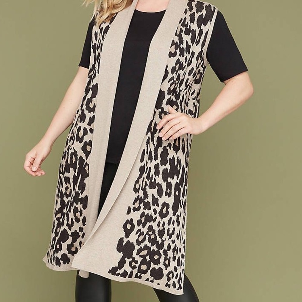 Lane Bryant leopard Jacquard Sweater Duster Vest